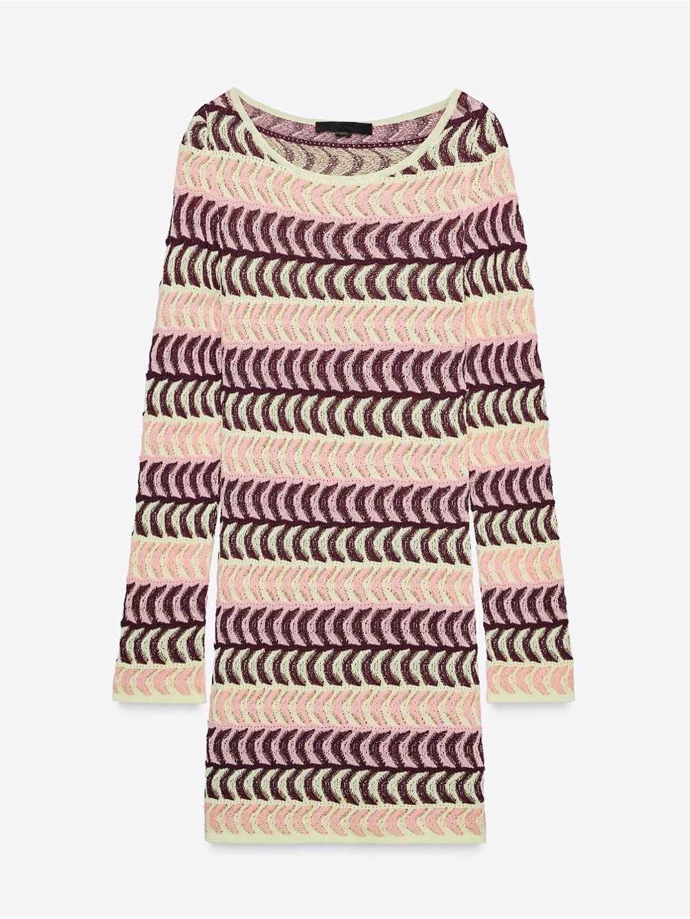 Zara Long-Sleeve Textured Knit Mini Dress in Yellow, Pink and Purple